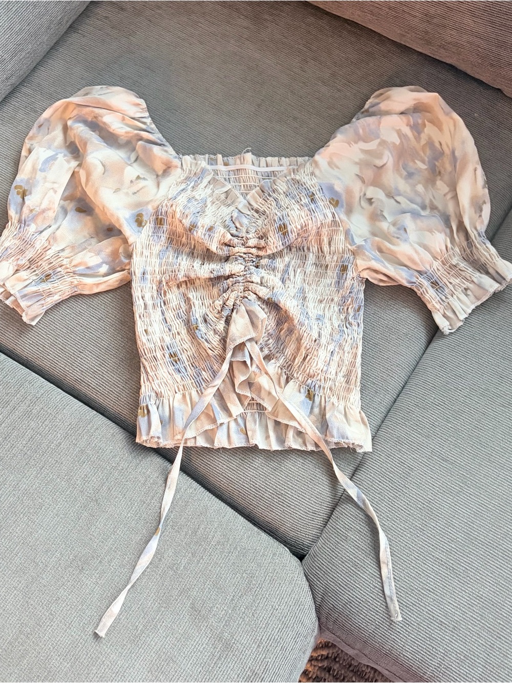 Floral Smocked Puff Sleeve Crop Top Coquette Cottagecore Small